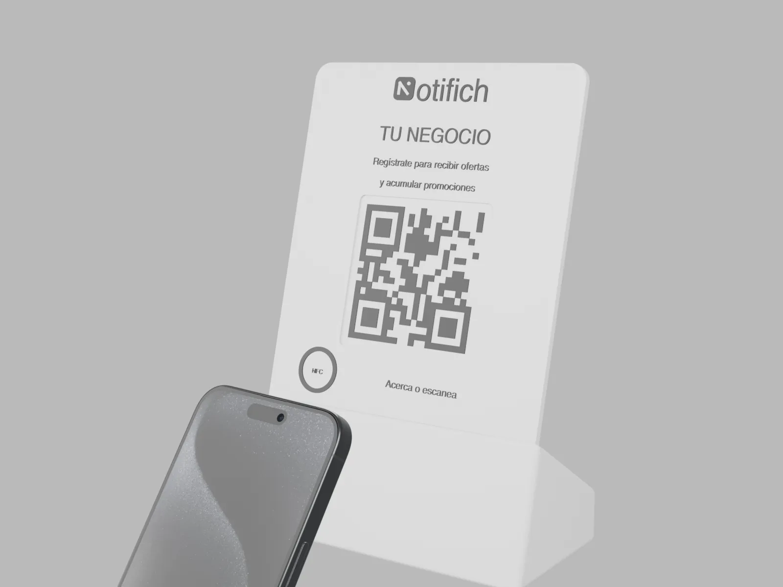 Expositor de sobremesa Notifich con QR y punto NFC